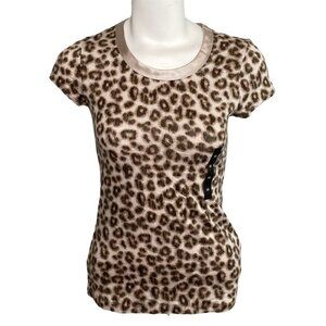 Banana Republic Shirt Top Women's XS Brown Beige Leopard‎ Scoop Short-Sleeve NEW